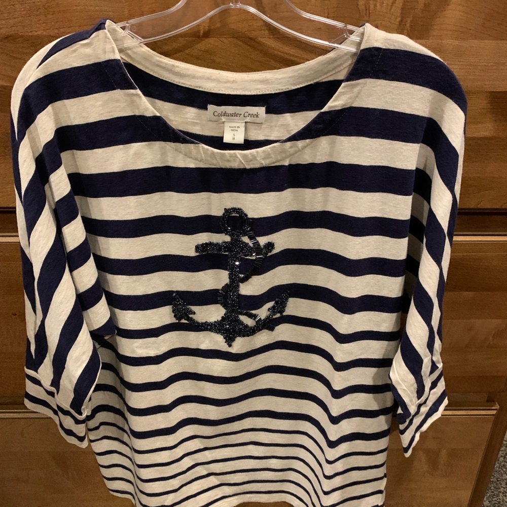 Coldwater Creek Sailor Chic Striped Navy/Off White Nautical Resort Wear Maritime
